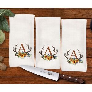 Monogrammed Antler hand‎ towel set, Great gift for Dad, Set of 3